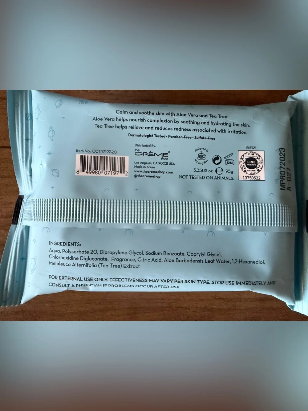 The Créme Shop BT21 Complete Cleansing 20 Wipes - Aloe Vera & Tea Tree| x 2